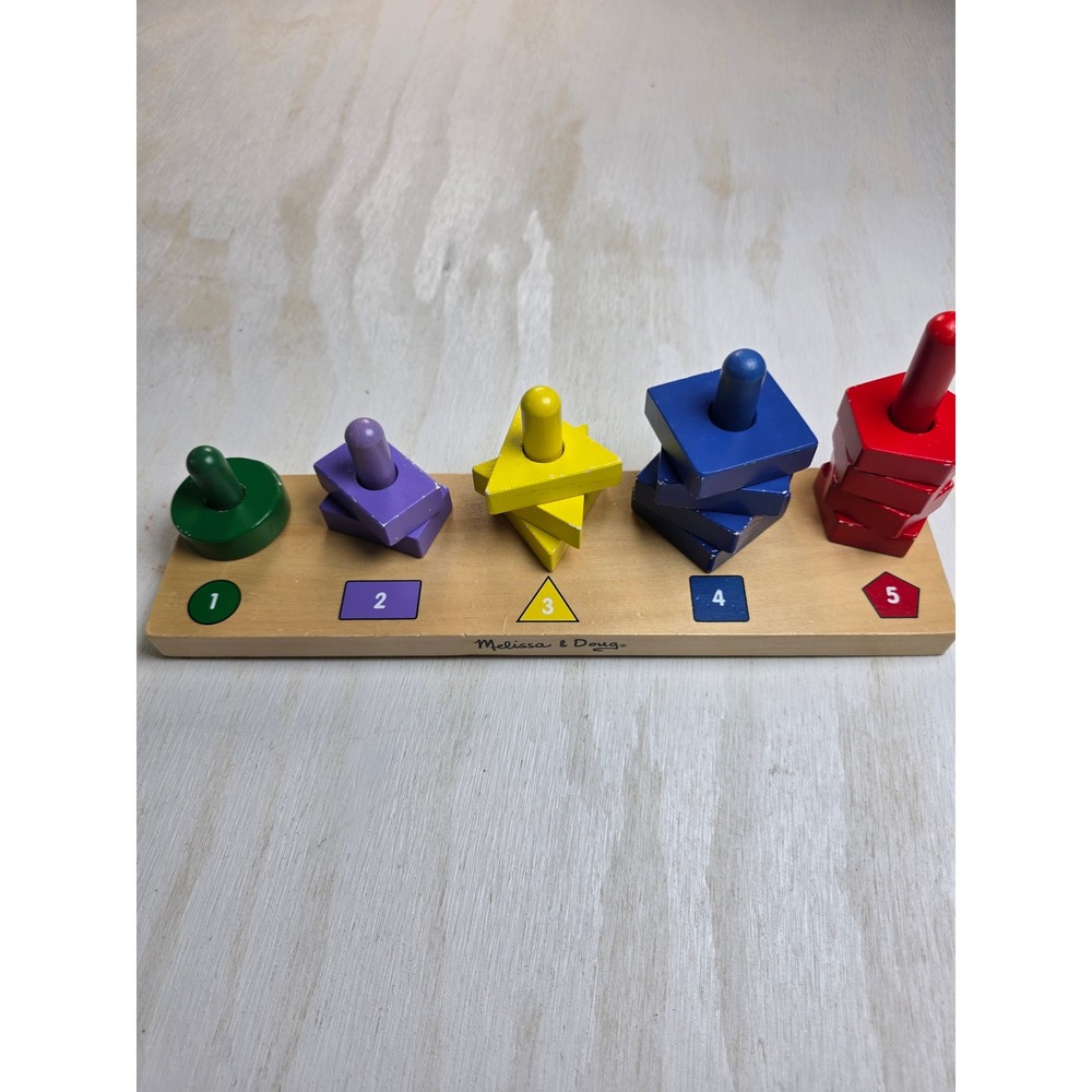 Melissa & Doug Wooden Count and Stack Toy Geometric Shapes Sorting Board 5963